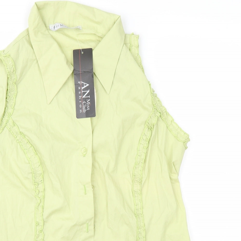 An Miss Club Womens Green   Basic Button-Up Size L