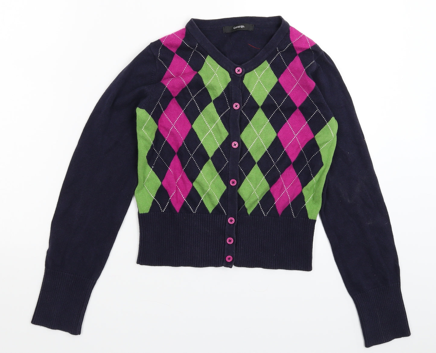 George Girls Blue Geometric Knit Cardigan Jumper Size 10-11 Years