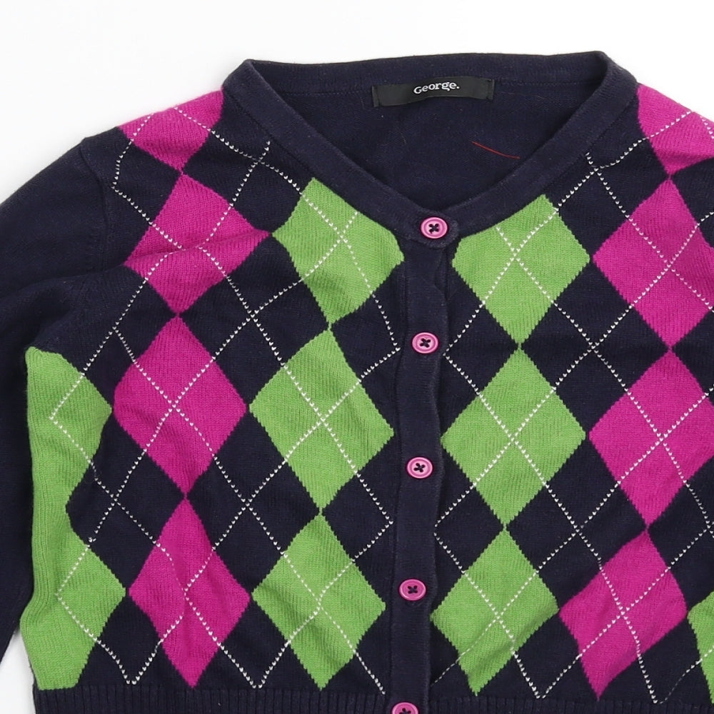 George Girls Blue Geometric Knit Cardigan Jumper Size 10-11 Years