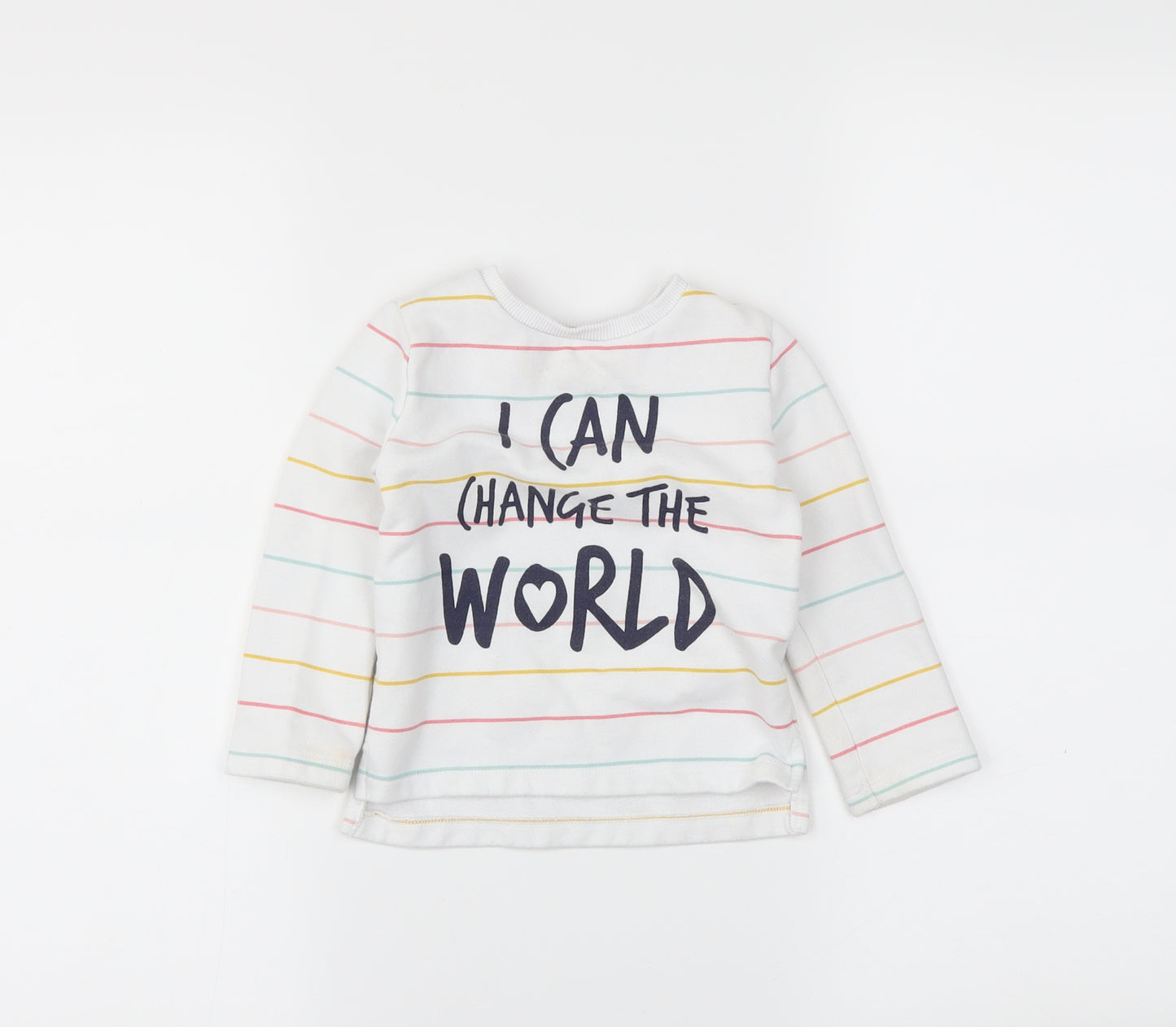 F&F Girls White Striped  Pullover Jumper Size 18-24 Months