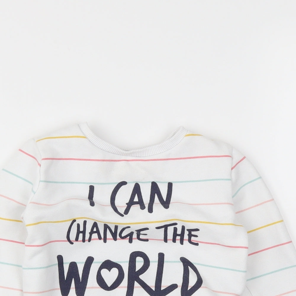 F&F Girls White Striped  Pullover Jumper Size 18-24 Months