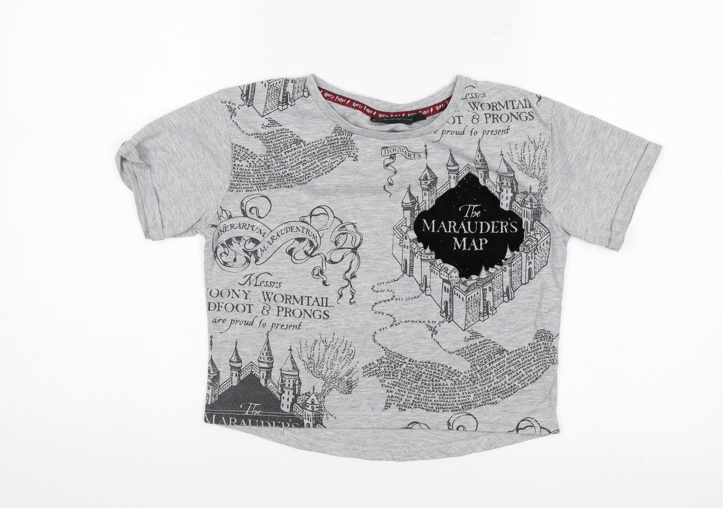 Harry Potter Boys Grey   Basic T-Shirt Size 9-10 Years  - The Marauder's Map