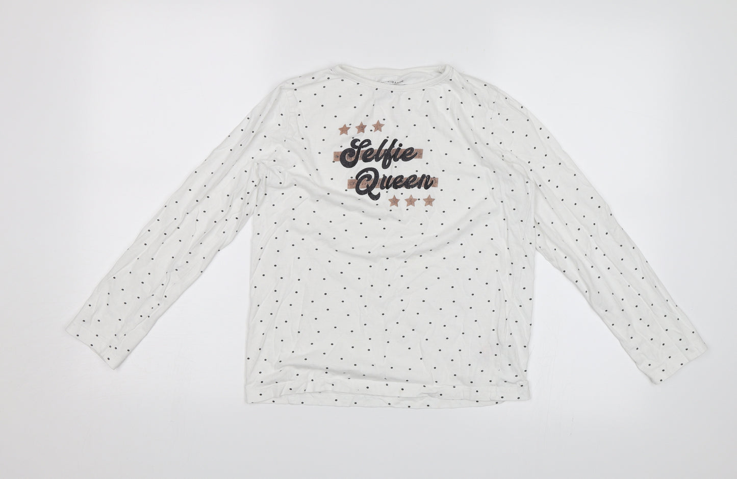 Primark Girls White Polka Dot  Basic T-Shirt Size 10-11 Years  - Selfie Queen
