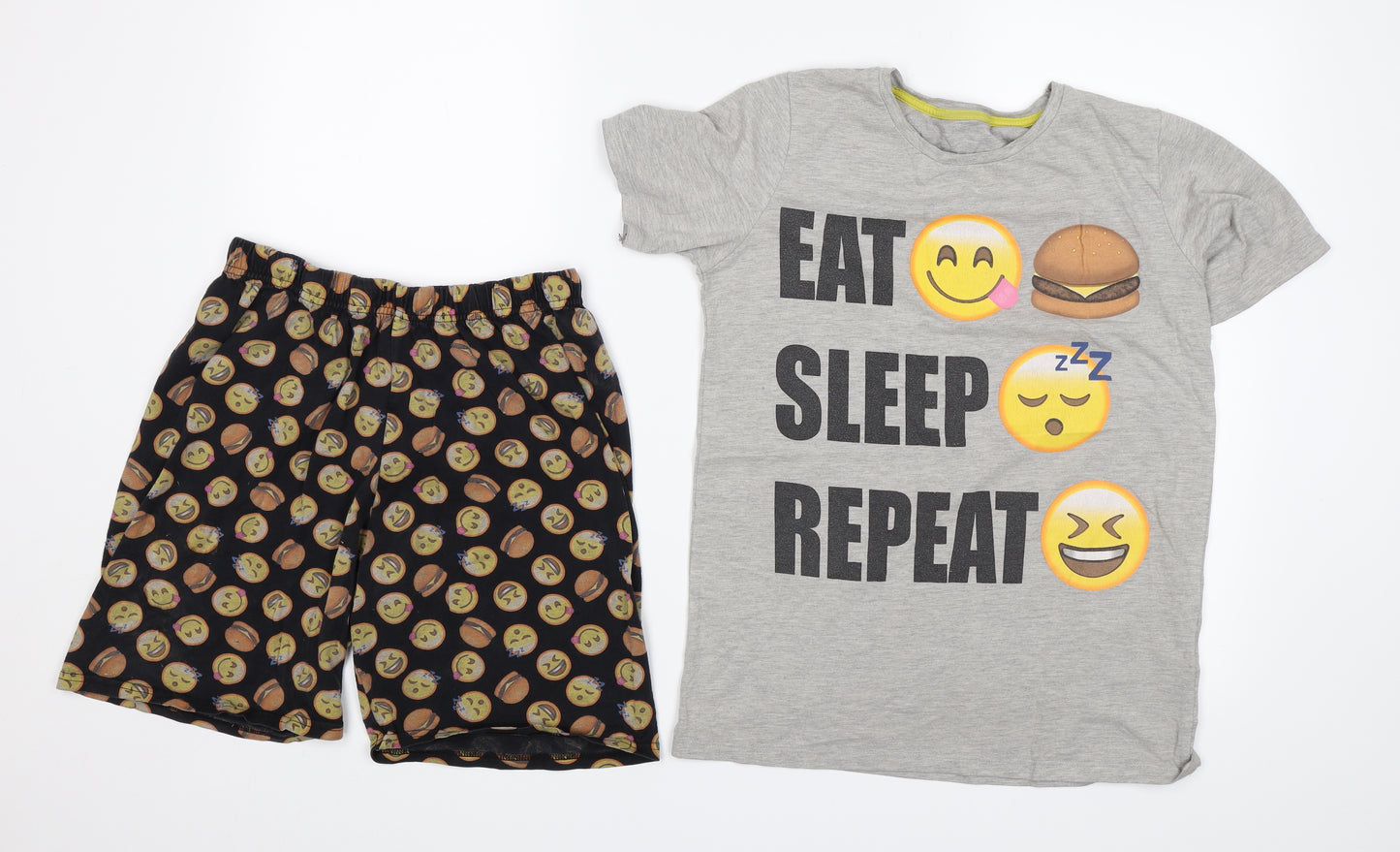 M&S Boys Grey    Pyjama Set Size 11-12 Years  - Eat sleep repeat emojis