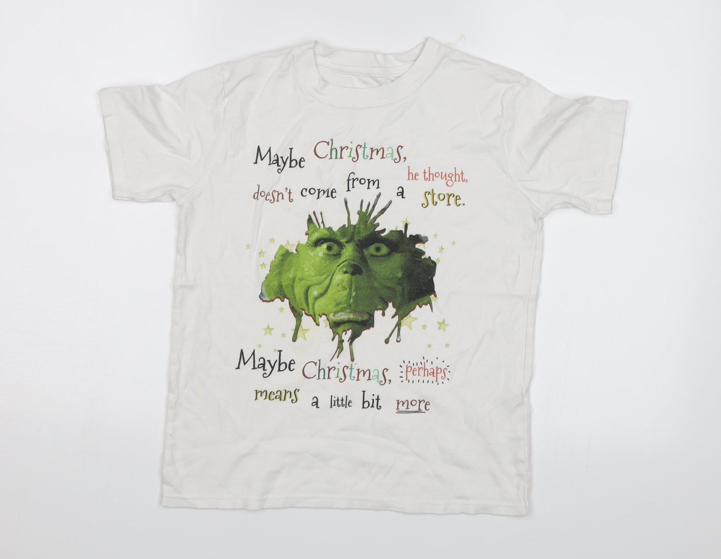 Preworn Boys White   Basic T-Shirt Size 9-10 Years  - Christmas