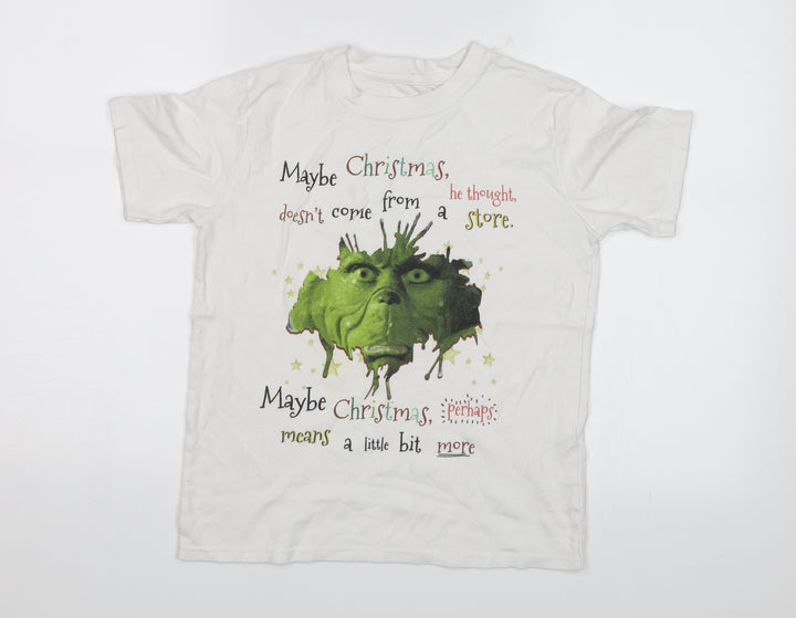 Preworn Boys White   Basic T-Shirt Size 9-10 Years  - Christmas