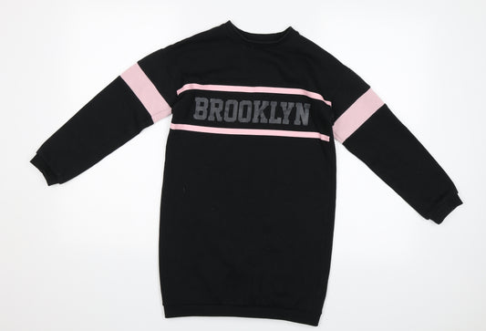 Front view of Primark girls’ black jumper, size 10-11, years - brooklyn