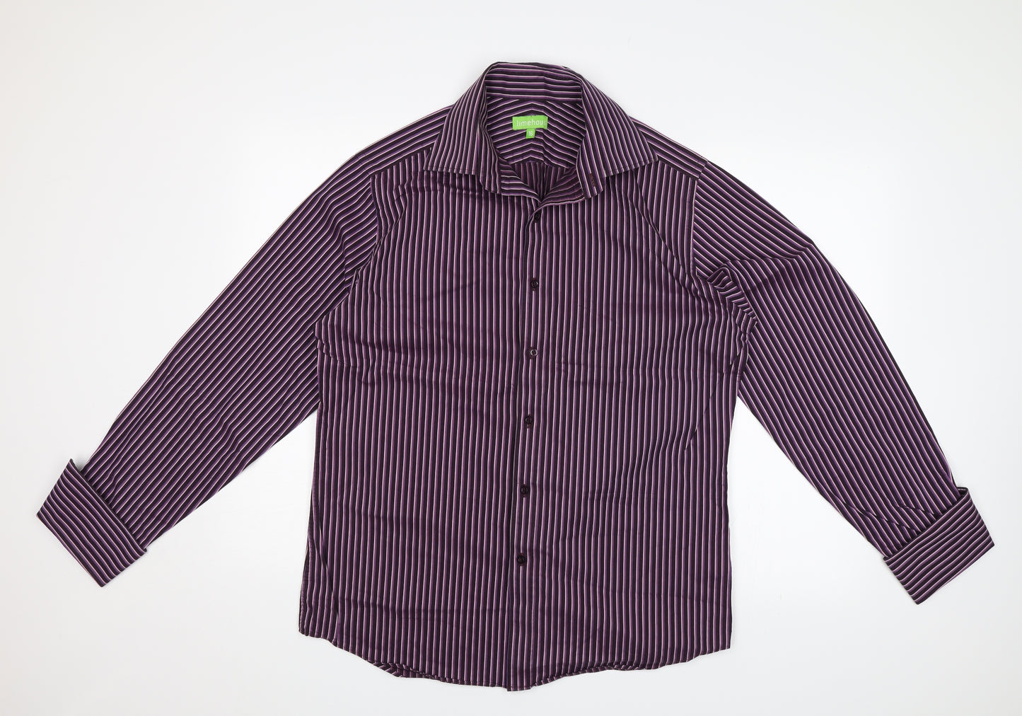 Limehaus Mens Purple Striped   Dress Shirt Size 16