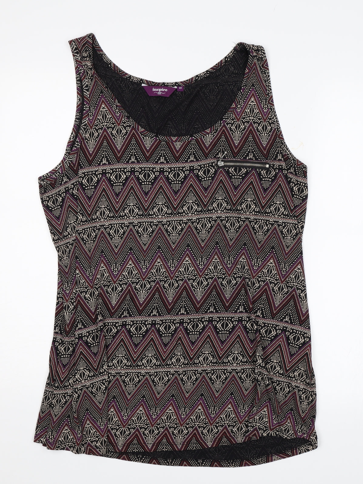 Inspire Womens Black Geometric  Basic Tank Size 22