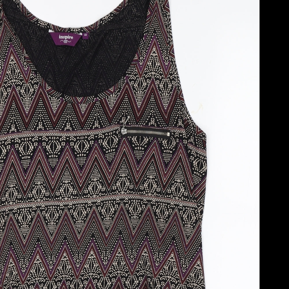 Inspire Womens Black Geometric  Basic Tank Size 22