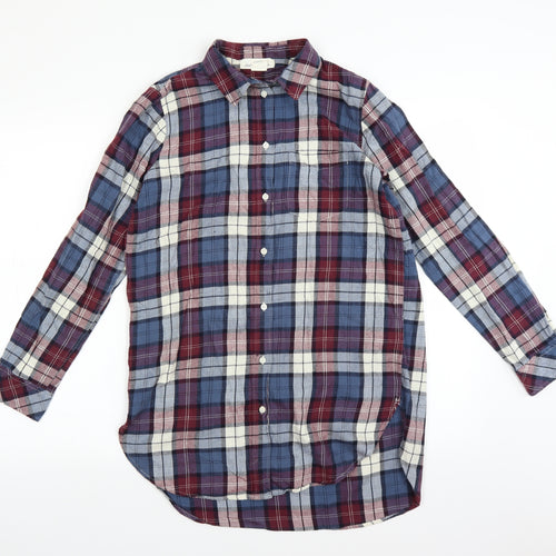 H&M Womens Blue Plaid  Basic Button-Up Size 6  - longline