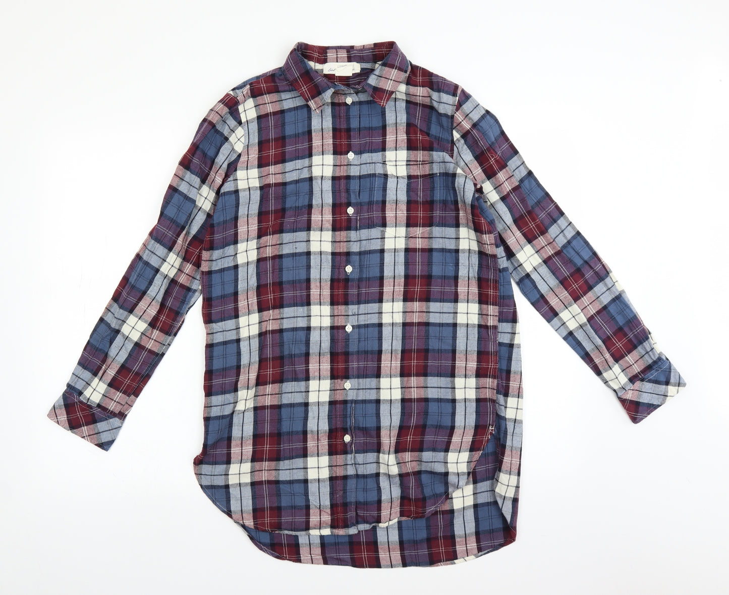 H&M Womens Blue Plaid  Basic Button-Up Size 6  - longline