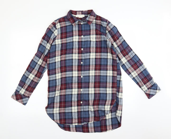 H&M Womens Blue Plaid  Basic Button-Up Size 6  - longline