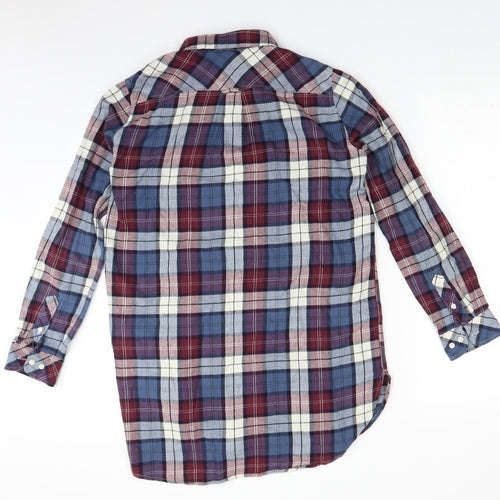 H&M Womens Blue Plaid  Basic Button-Up Size 6  - longline