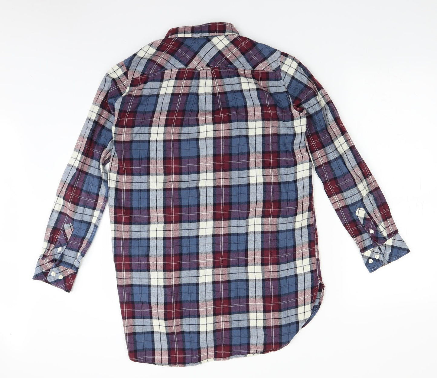 H&M Womens Blue Plaid  Basic Button-Up Size 6  - longline