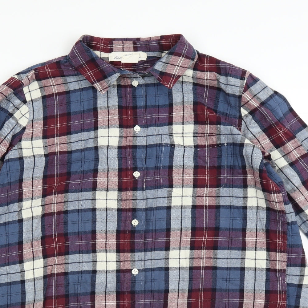 H&M Womens Blue Plaid  Basic Button-Up Size 6  - longline