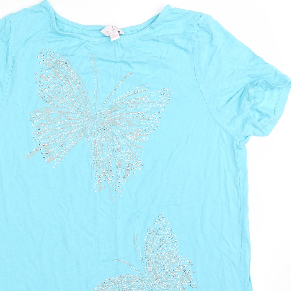 Julipa Womens Blue   Basic T-Shirt Size 14  - BUTTERFLY