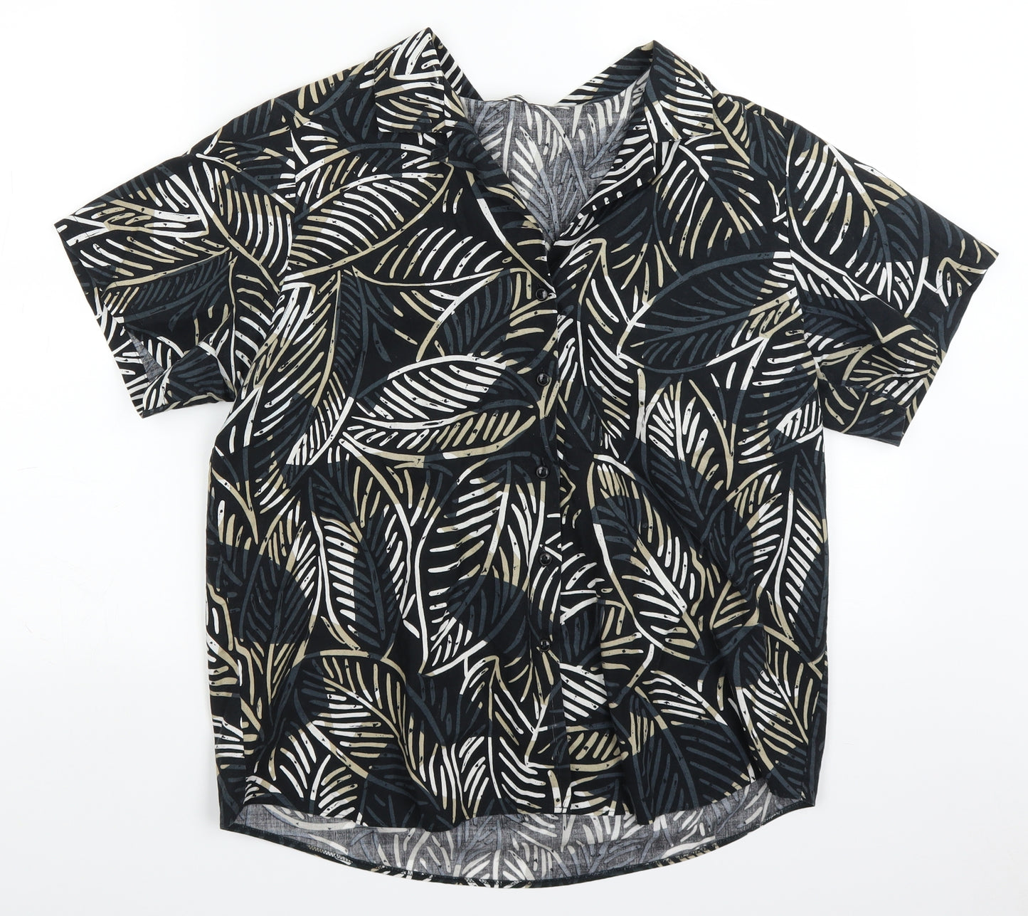 St Micheal Womens Black Floral  Basic Button-Up Size 18