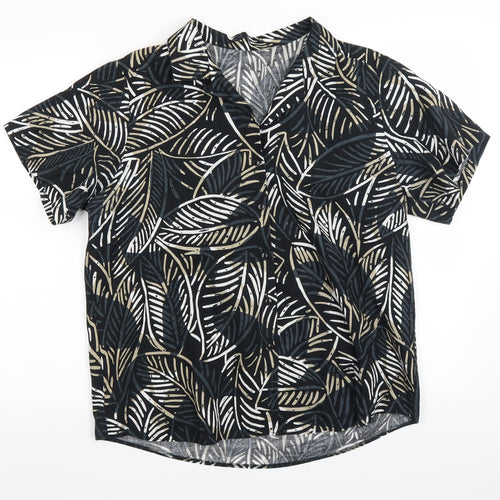 St Micheal Womens Black Floral  Basic Button-Up Size 18