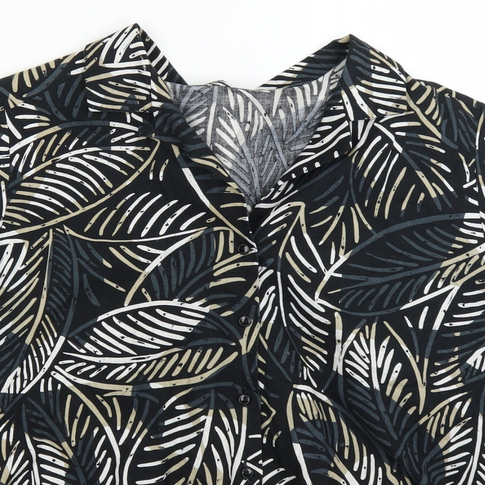 St Micheal Womens Black Floral  Basic Button-Up Size 18