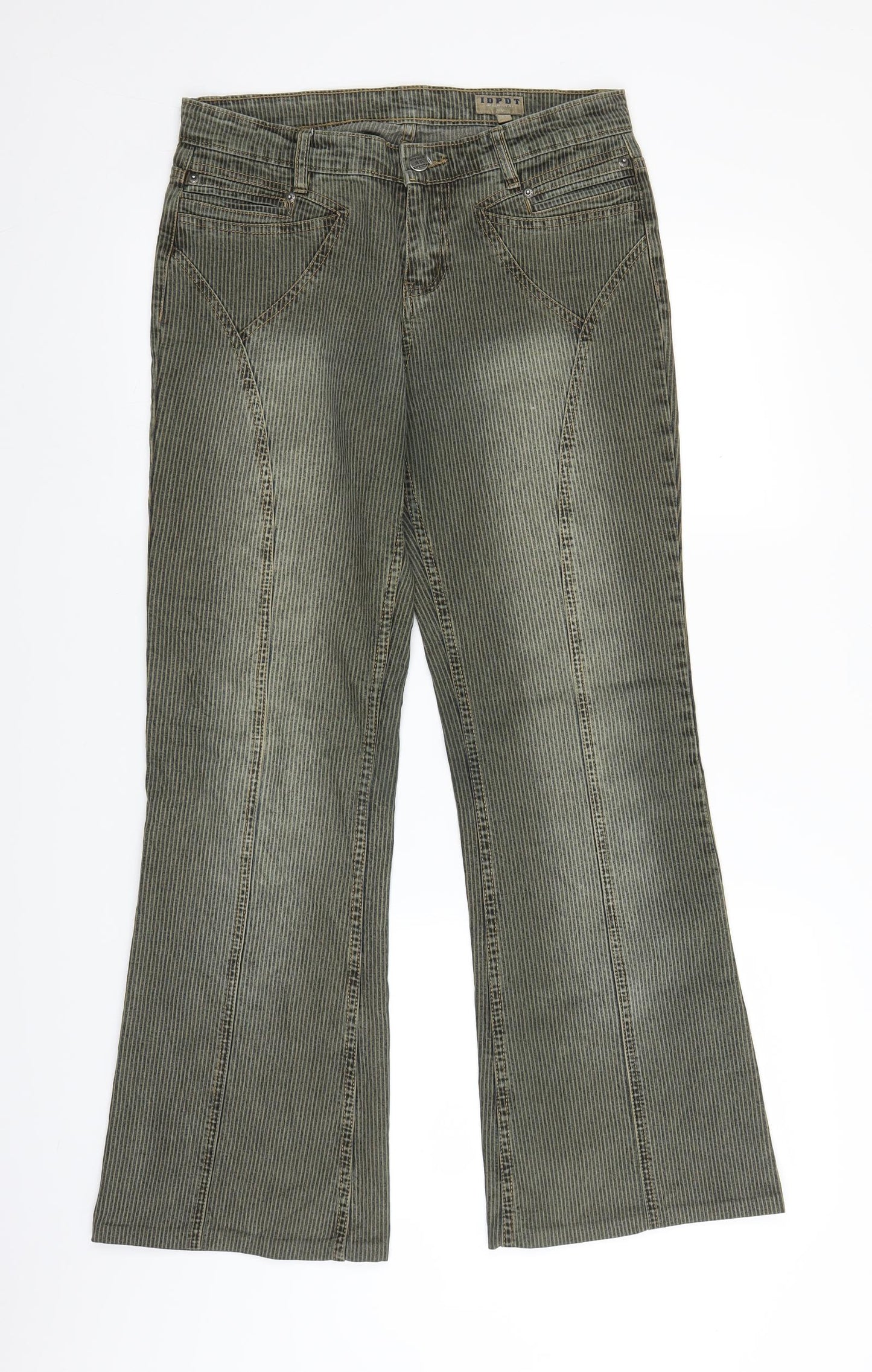 Idpdt Womens Green Striped Denim Bootcut Jeans Size M L28 in