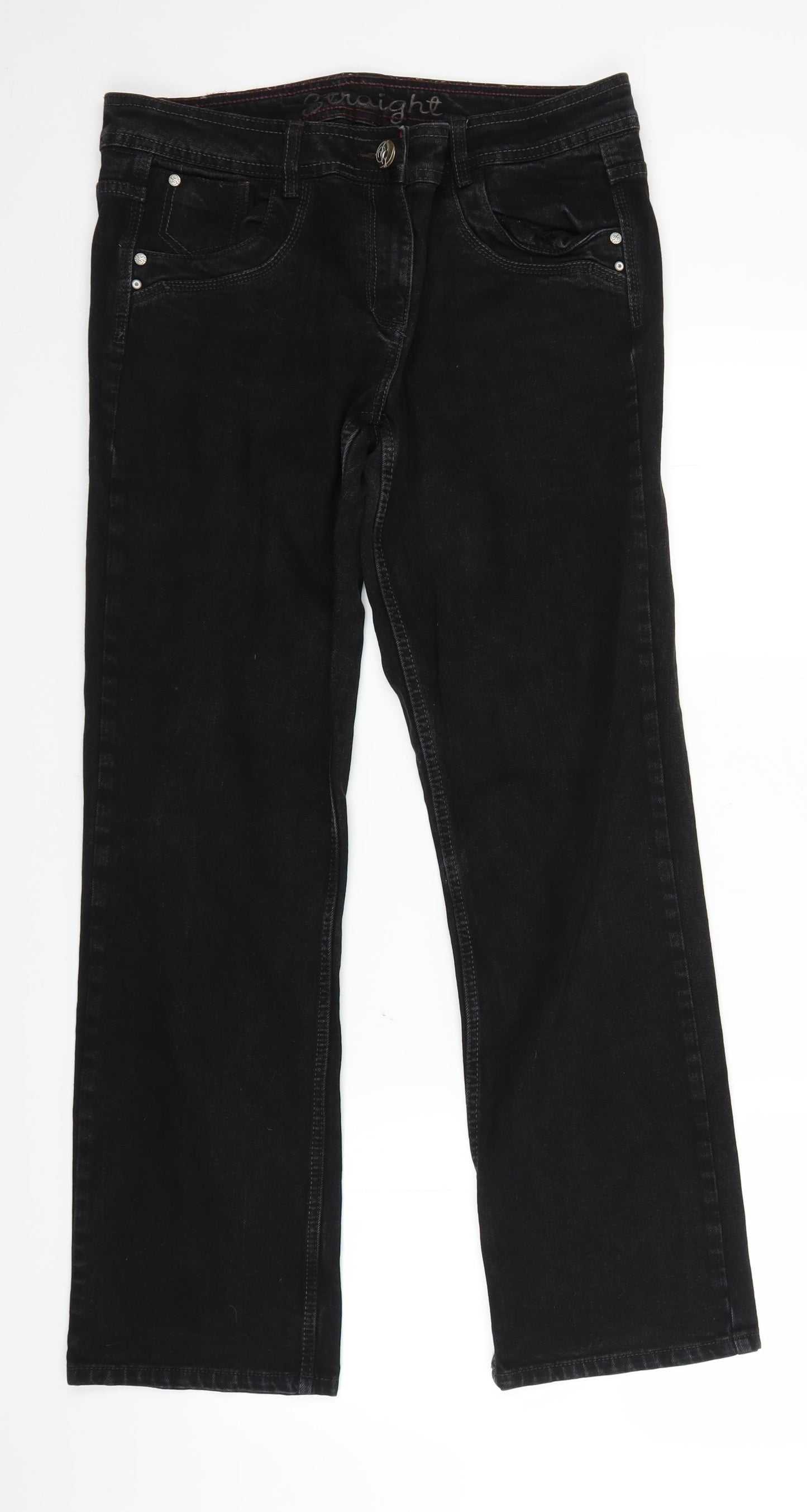 George Womens Black  Denim Straight Jeans Size 14 L29 in