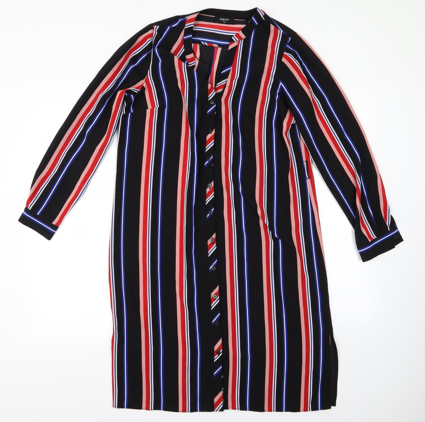Papaya Womens Black Striped  Shirt Dress  Size 10