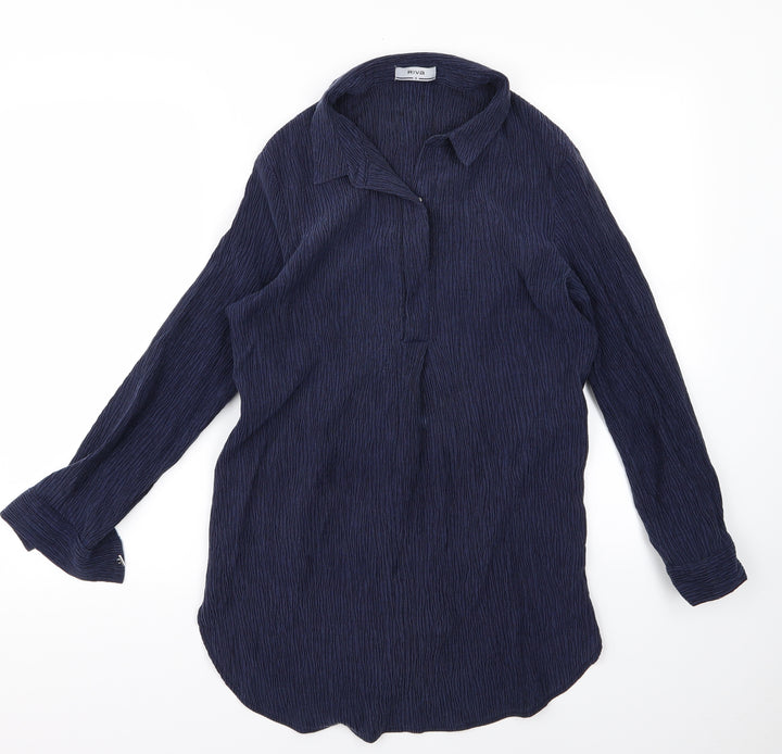 riva Womens Blue Basic Button-Up Size S