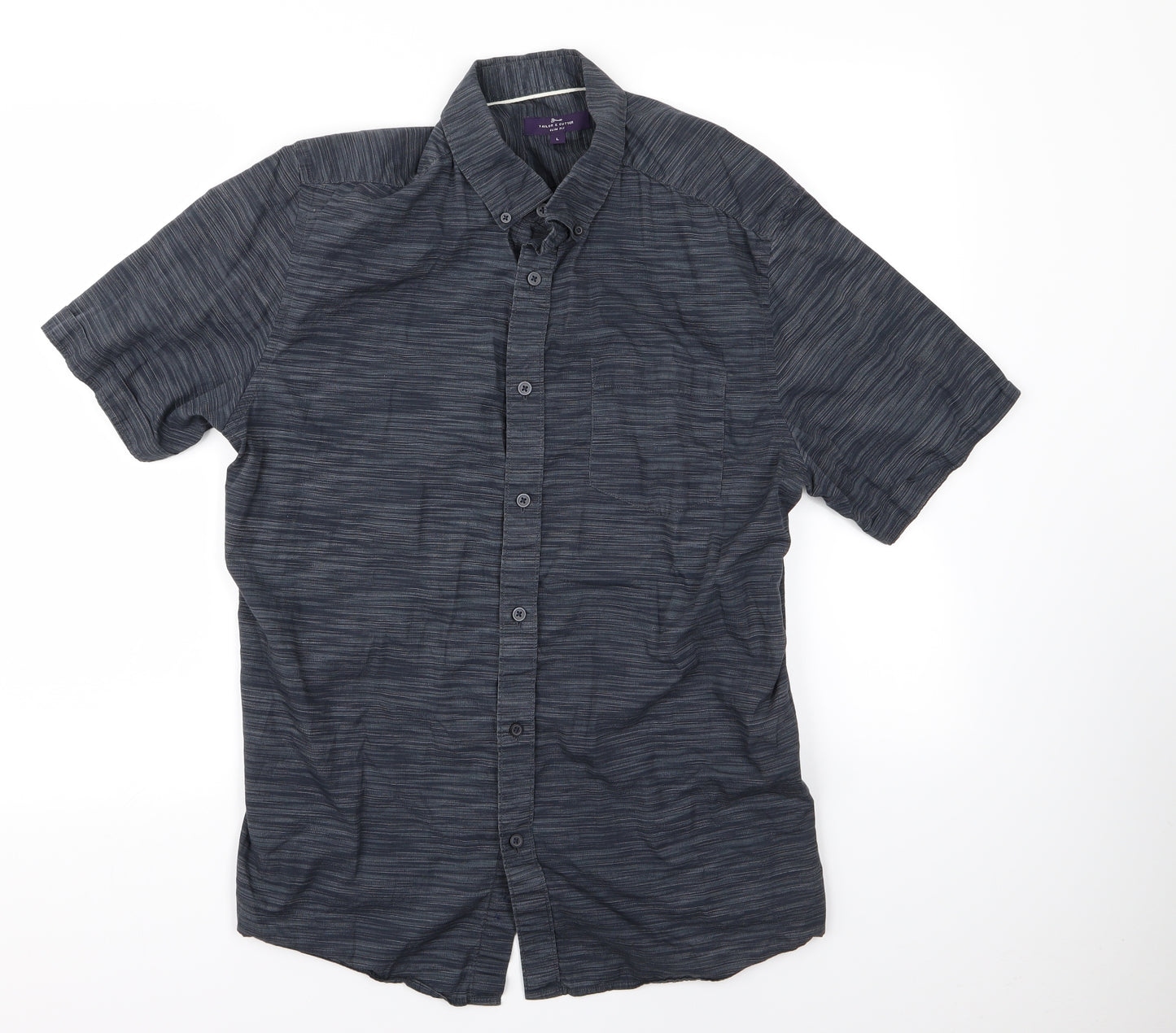 tailor and cutter Mens Grey Striped   Button-Up Size L