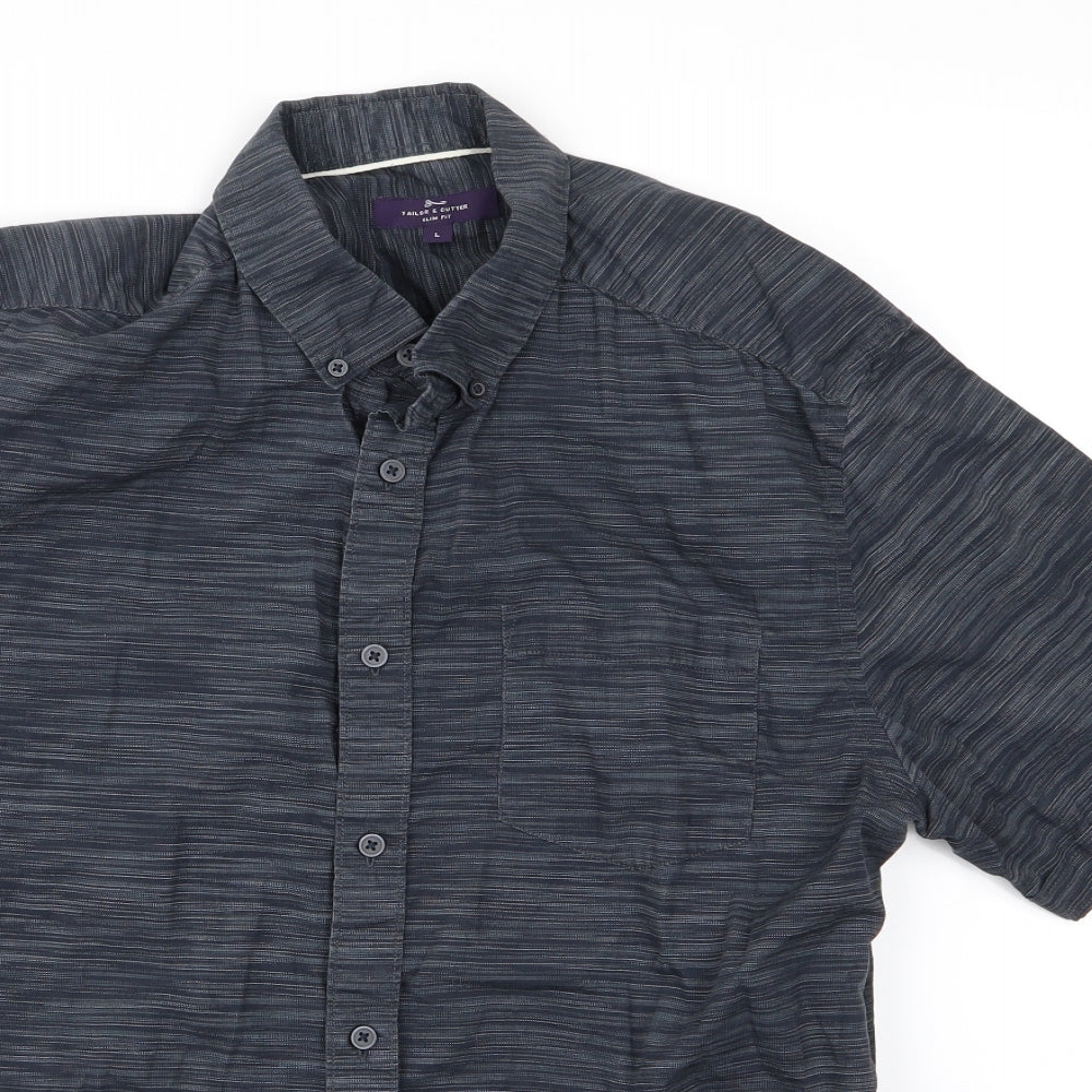 tailor and cutter Mens Grey Striped   Button-Up Size L