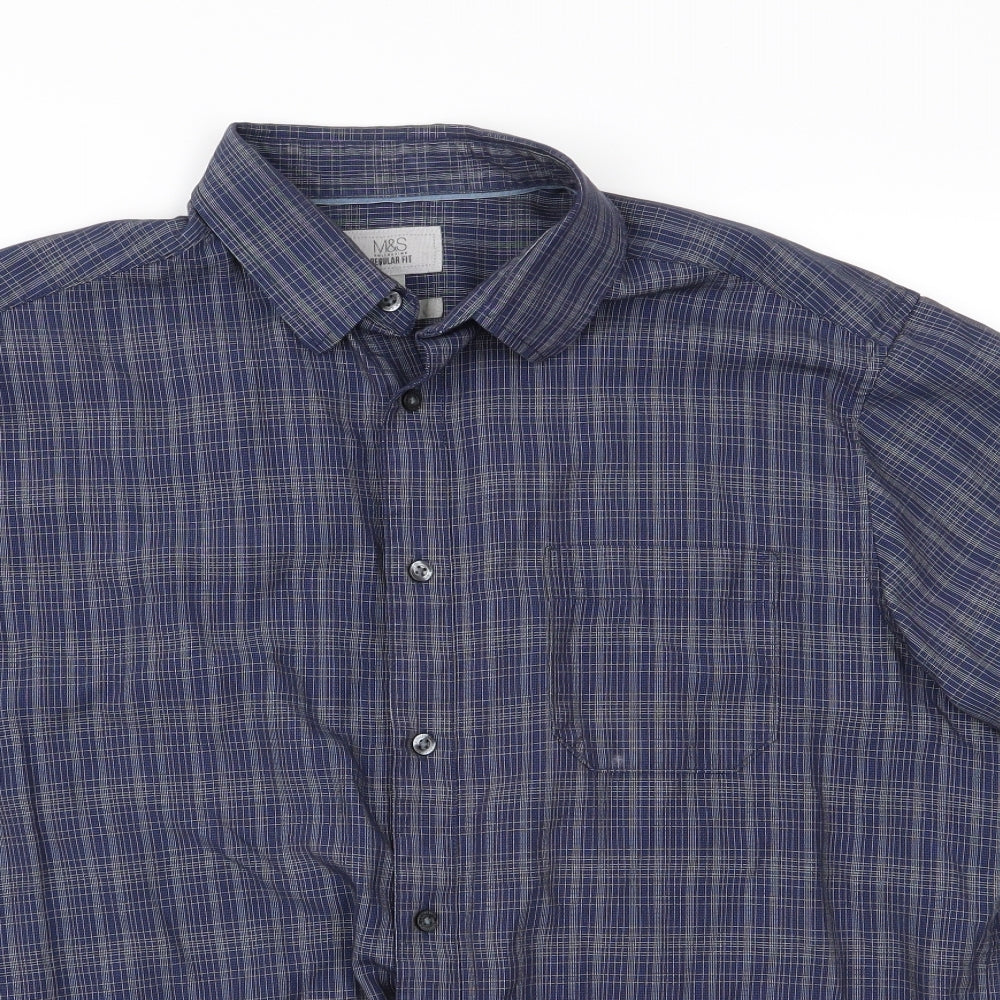 m&s Mens Blue Striped   Button-Up Size L