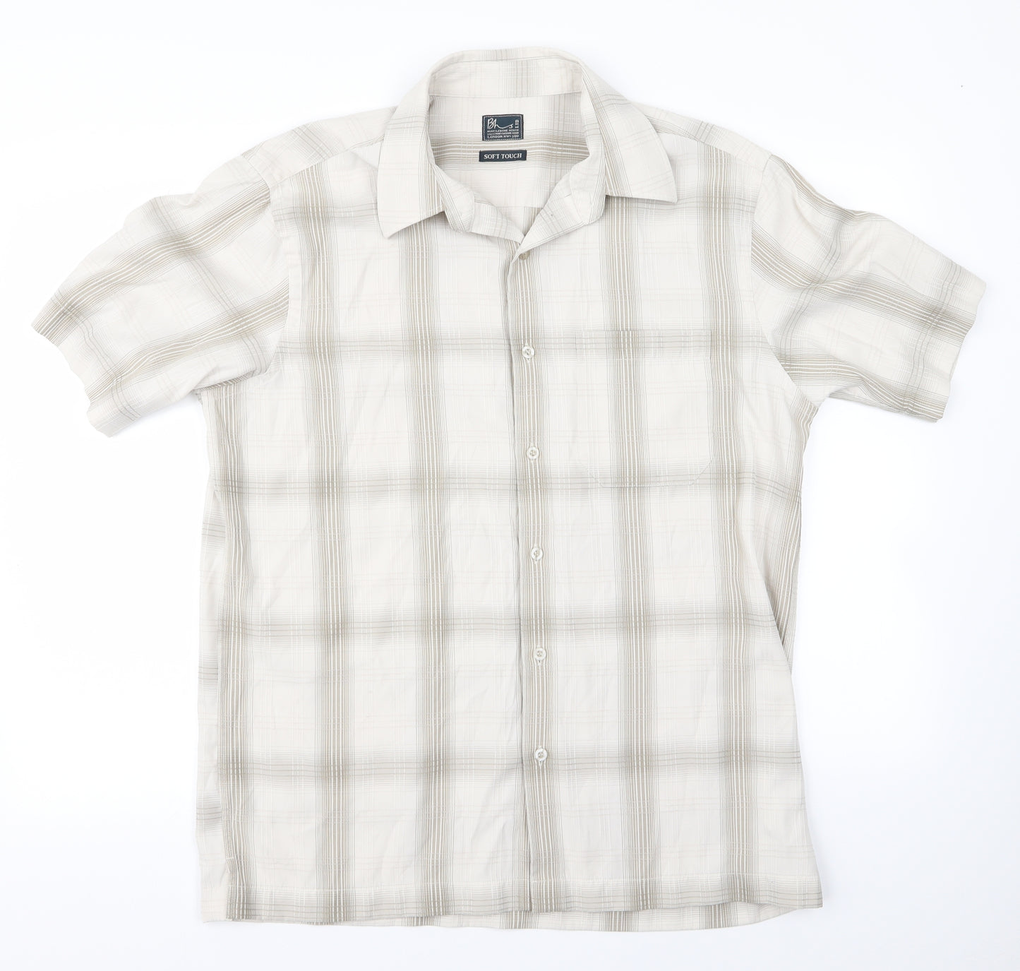 BHS Mens Beige Check   Button-Up Size L