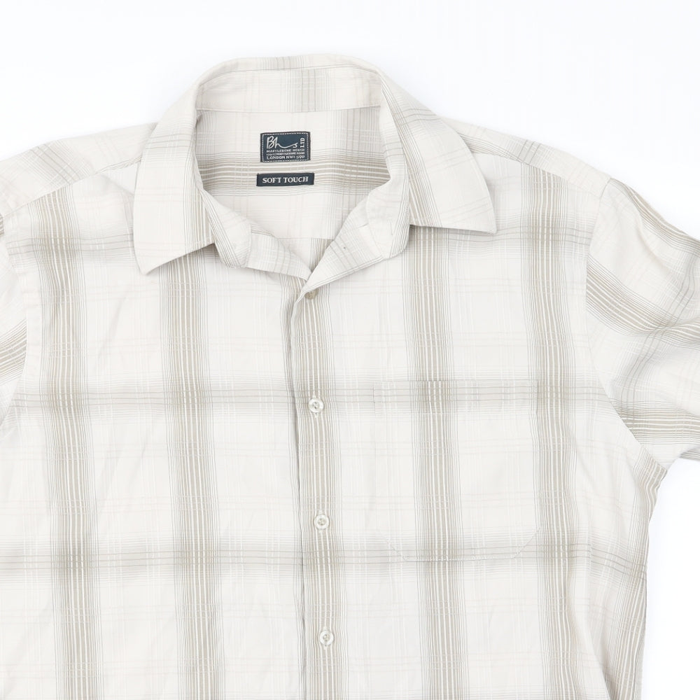 BHS Mens Beige Check   Button-Up Size L