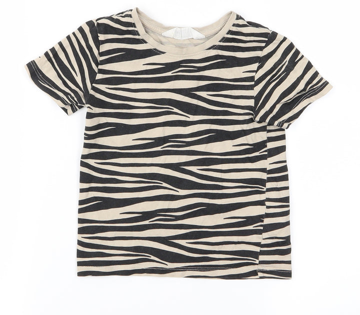 H&M Boys Beige Animal Print Basic T-Shirt Size 2 Years