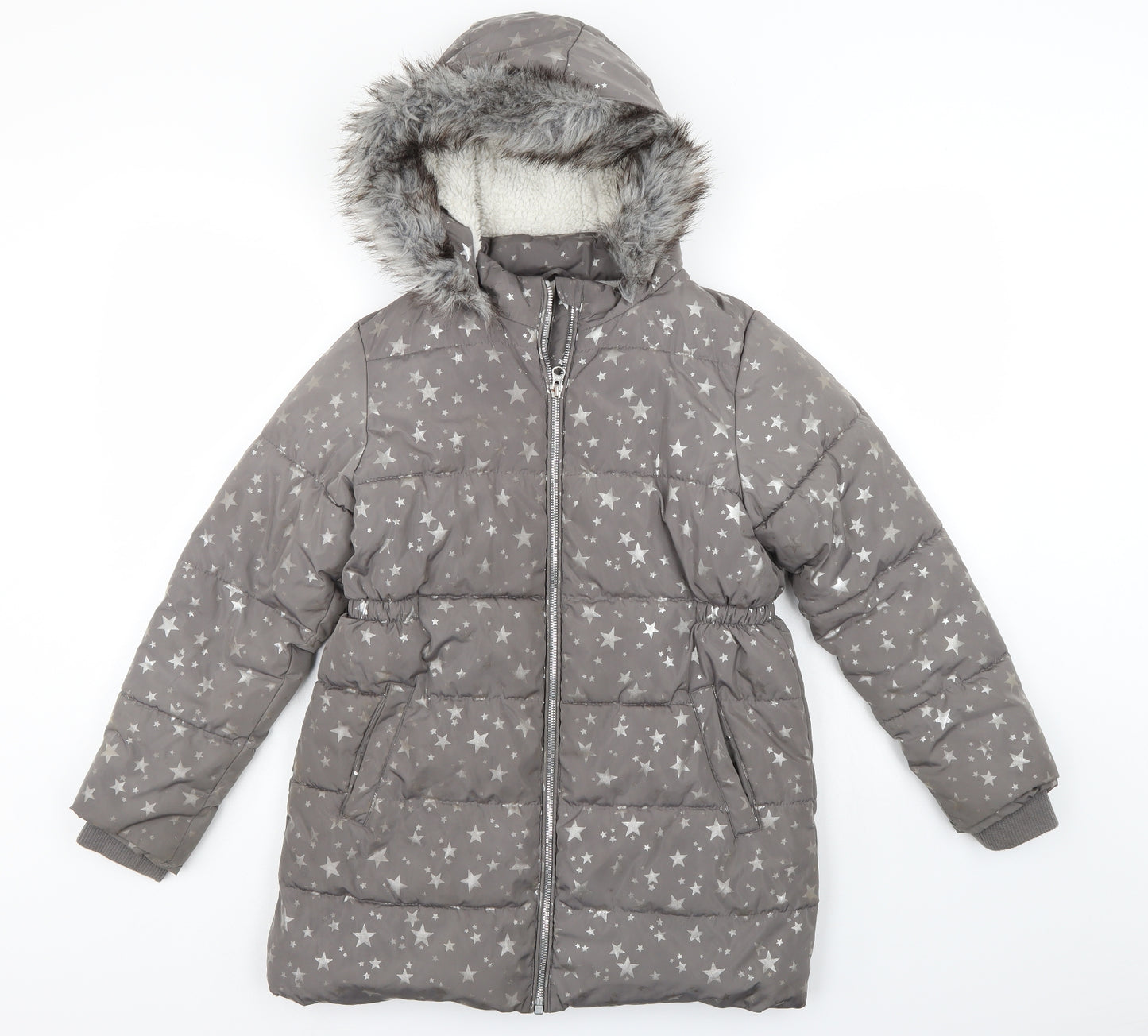 TU Girls Silver   Puffer Jacket Coat Size 9-10 Years