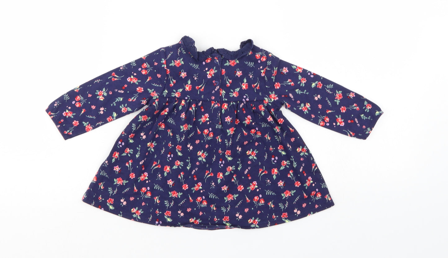 NEXT Girls Blue Floral  T-Shirt Dress  Size 3-6 Months