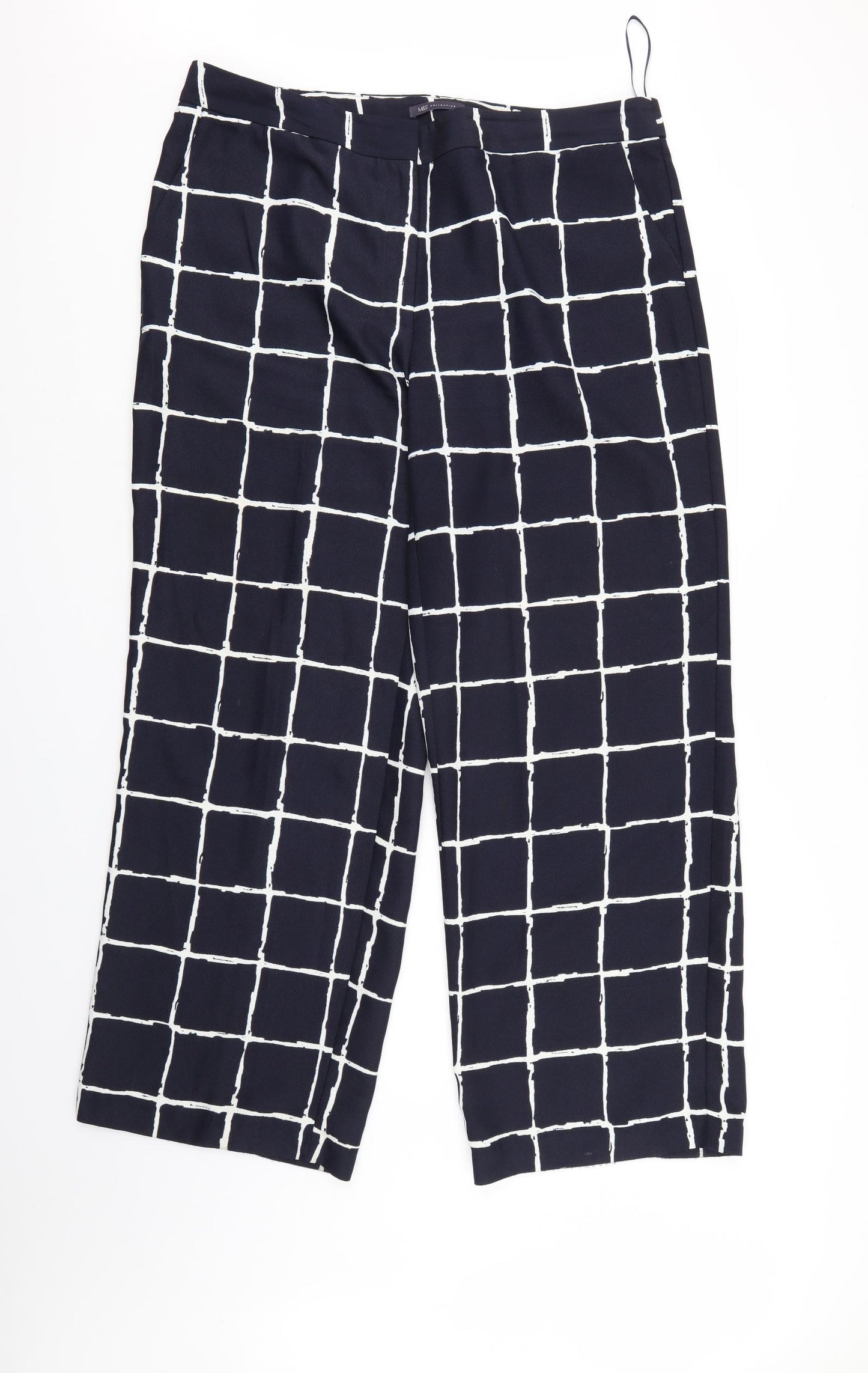 M&S Womens Blue Check  Trousers  Size 18 L31 in