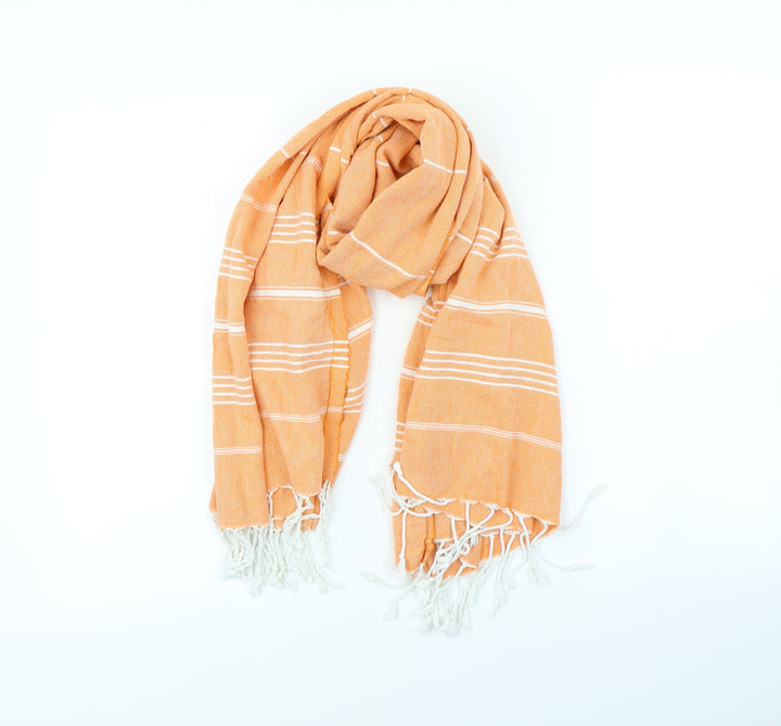 Preworn Womens Orange Striped Scarf