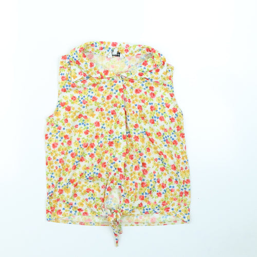 New Look Womens Yellow Floral  Basic Button-Up Size 8