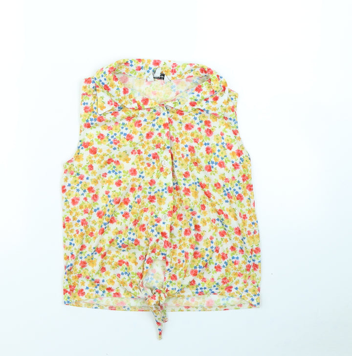 New Look Womens Yellow Floral Basic Button-Up Size 8