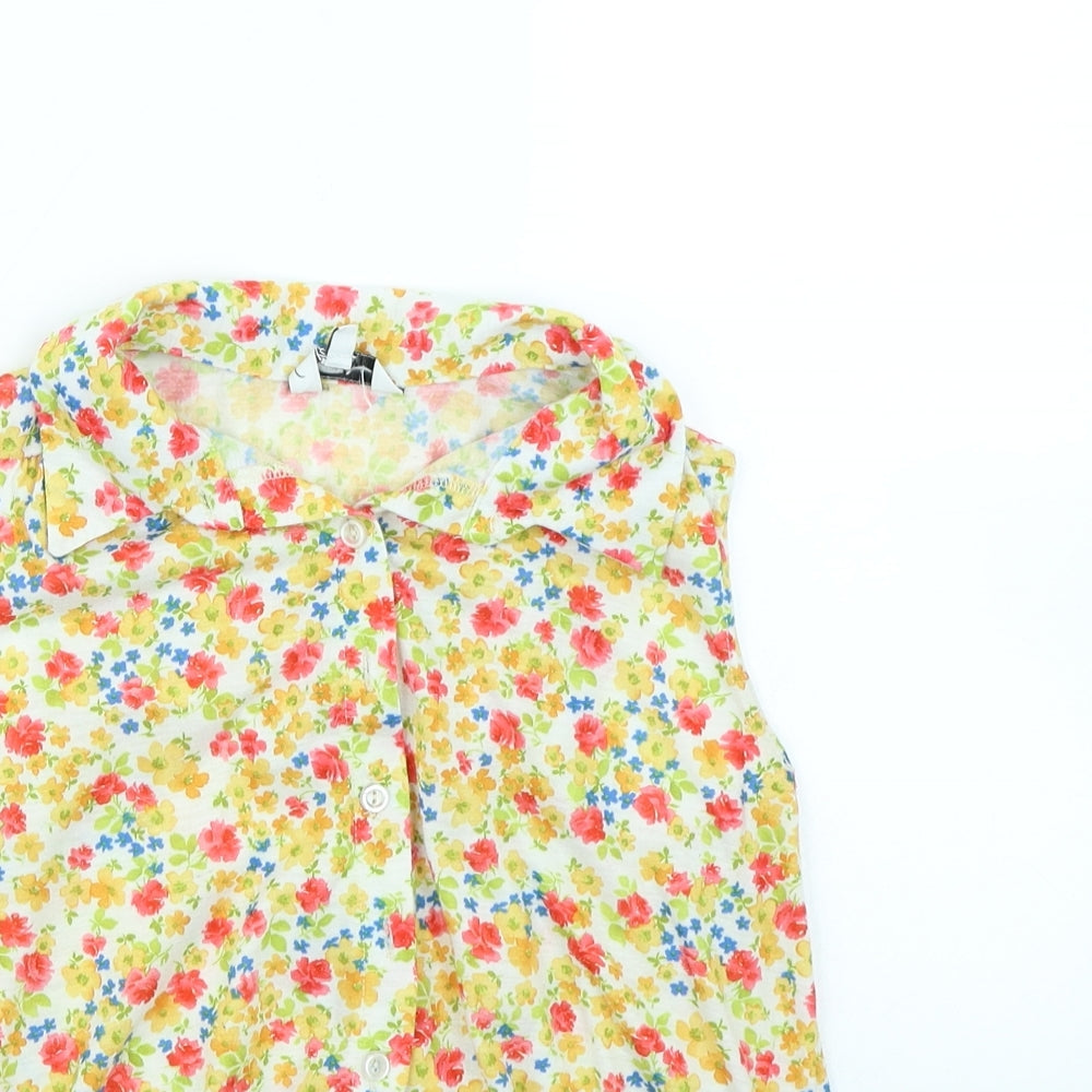 New Look Womens Yellow Floral  Basic Button-Up Size 8