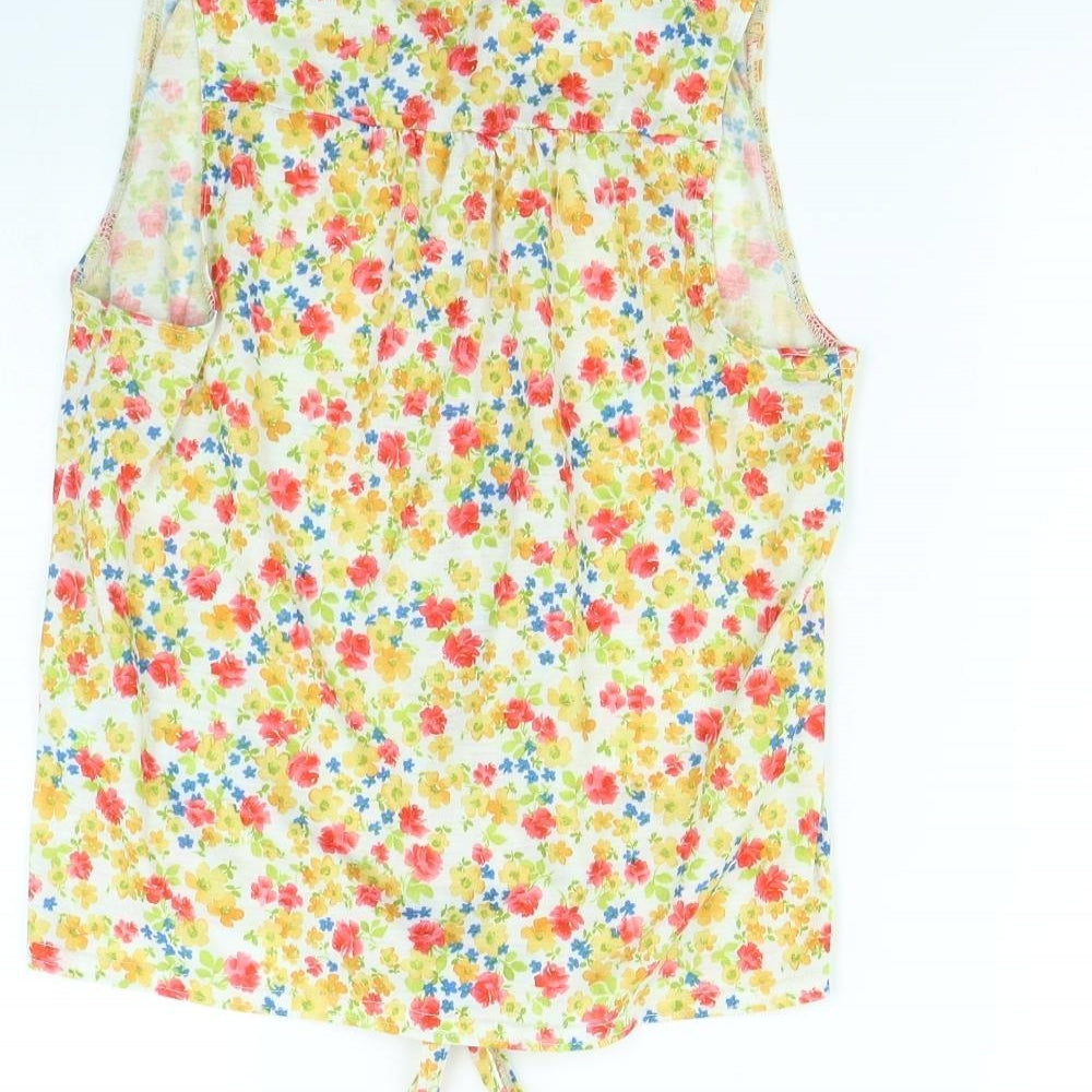 New Look Womens Yellow Floral  Basic Button-Up Size 8