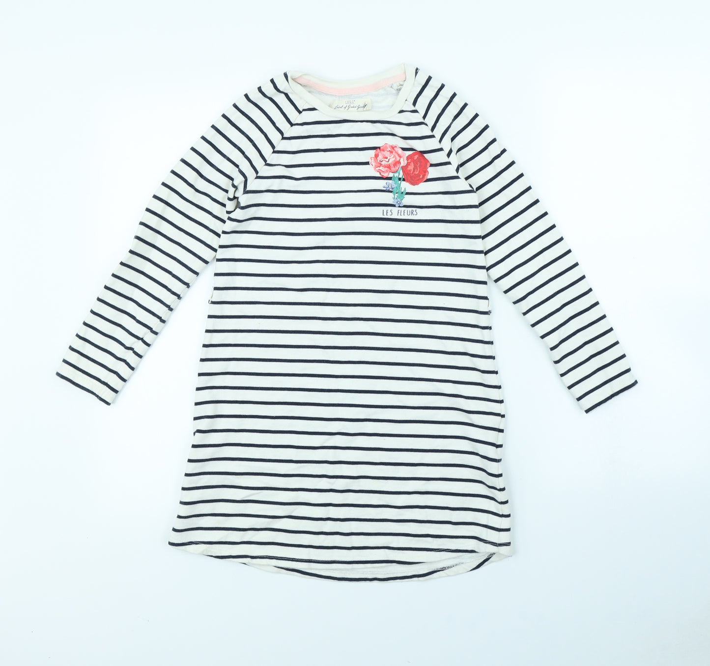 H&M Girls White Striped  Jumper Dress  Size 8 Years