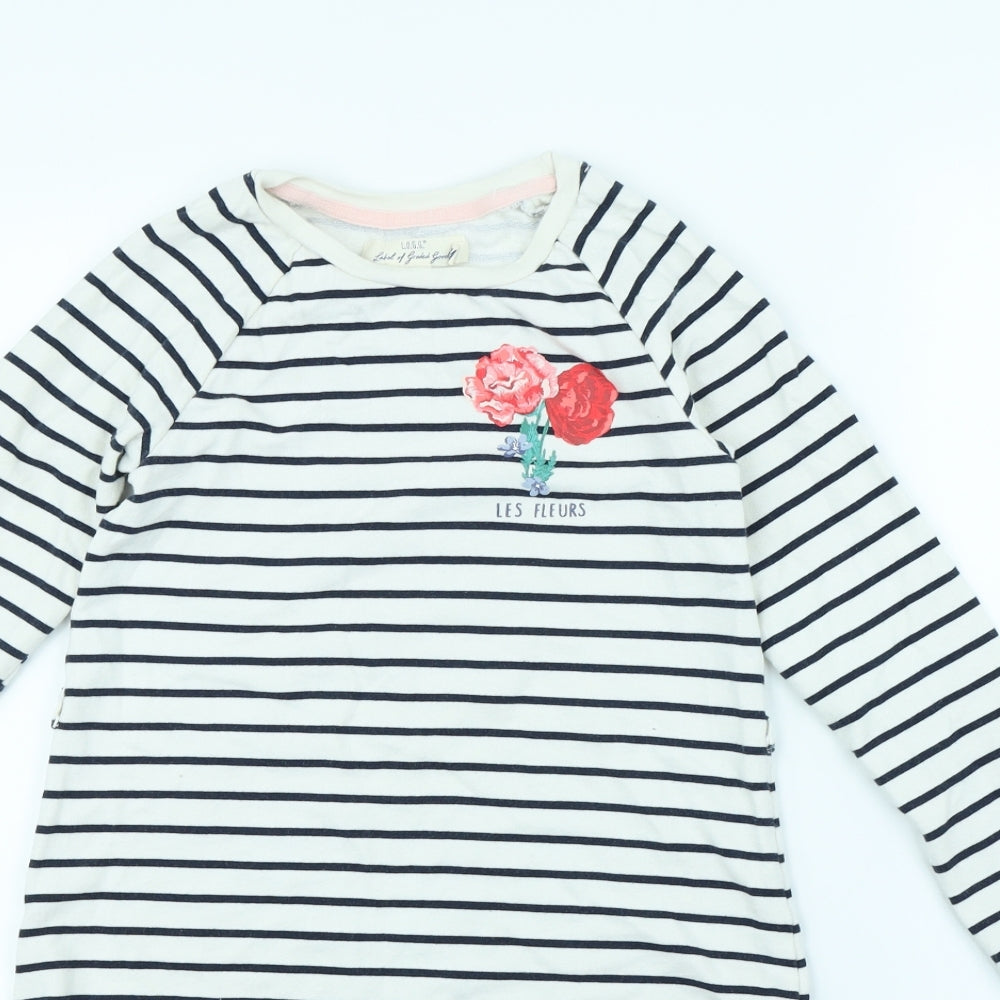 H&M Girls White Striped  Jumper Dress  Size 8 Years