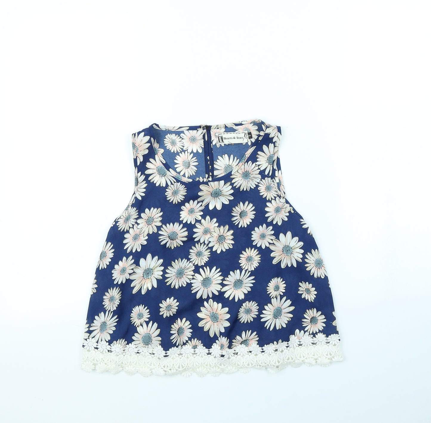 Hearts & Bows Womens Blue Floral  Basic T-Shirt Size 8