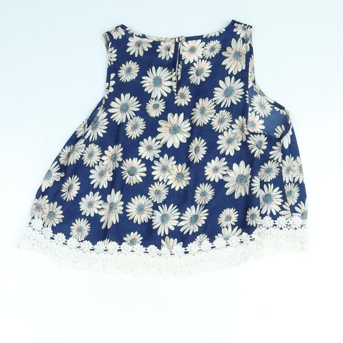 Hearts & Bows Womens Blue Floral  Basic T-Shirt Size 8