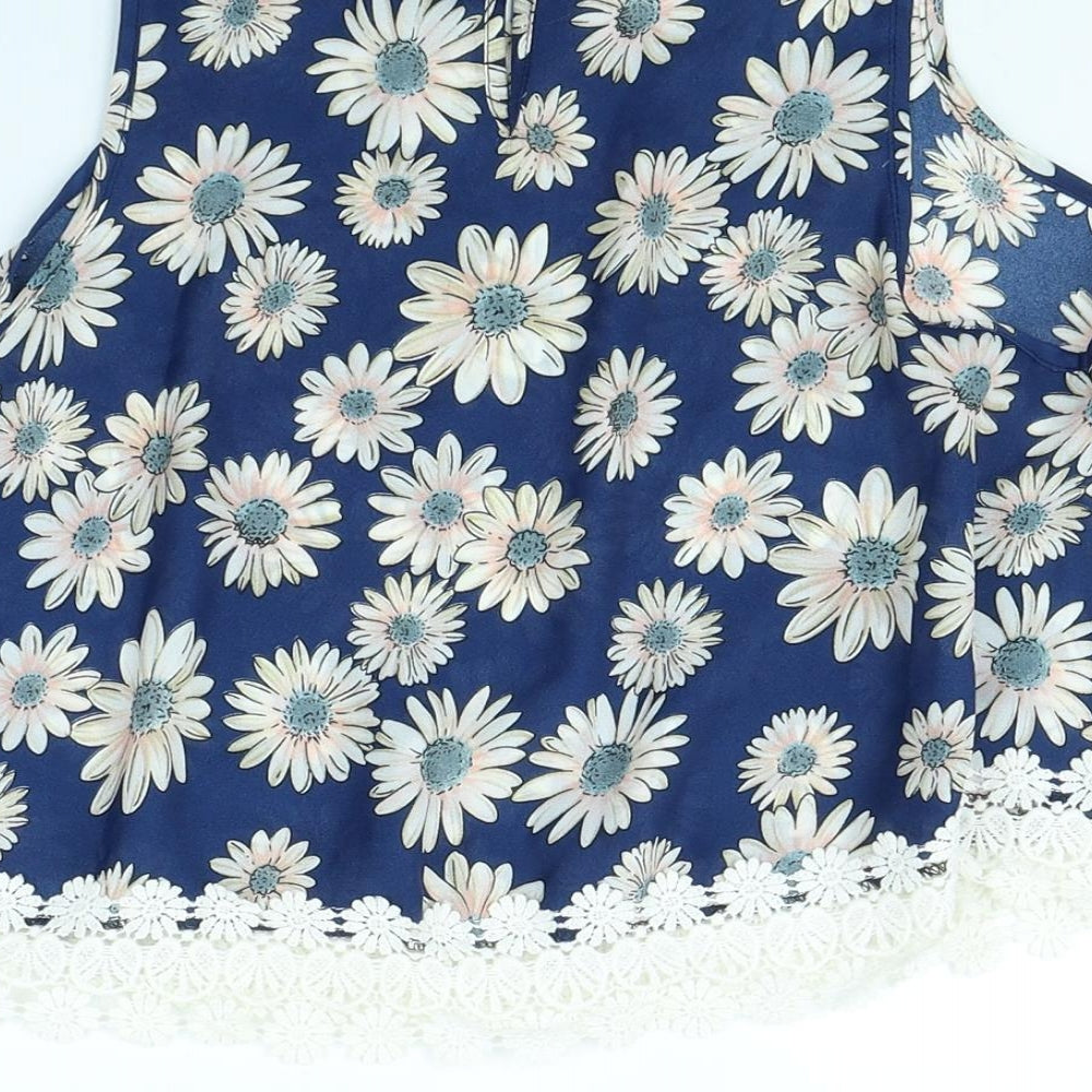 Hearts & Bows Womens Blue Floral  Basic T-Shirt Size 8