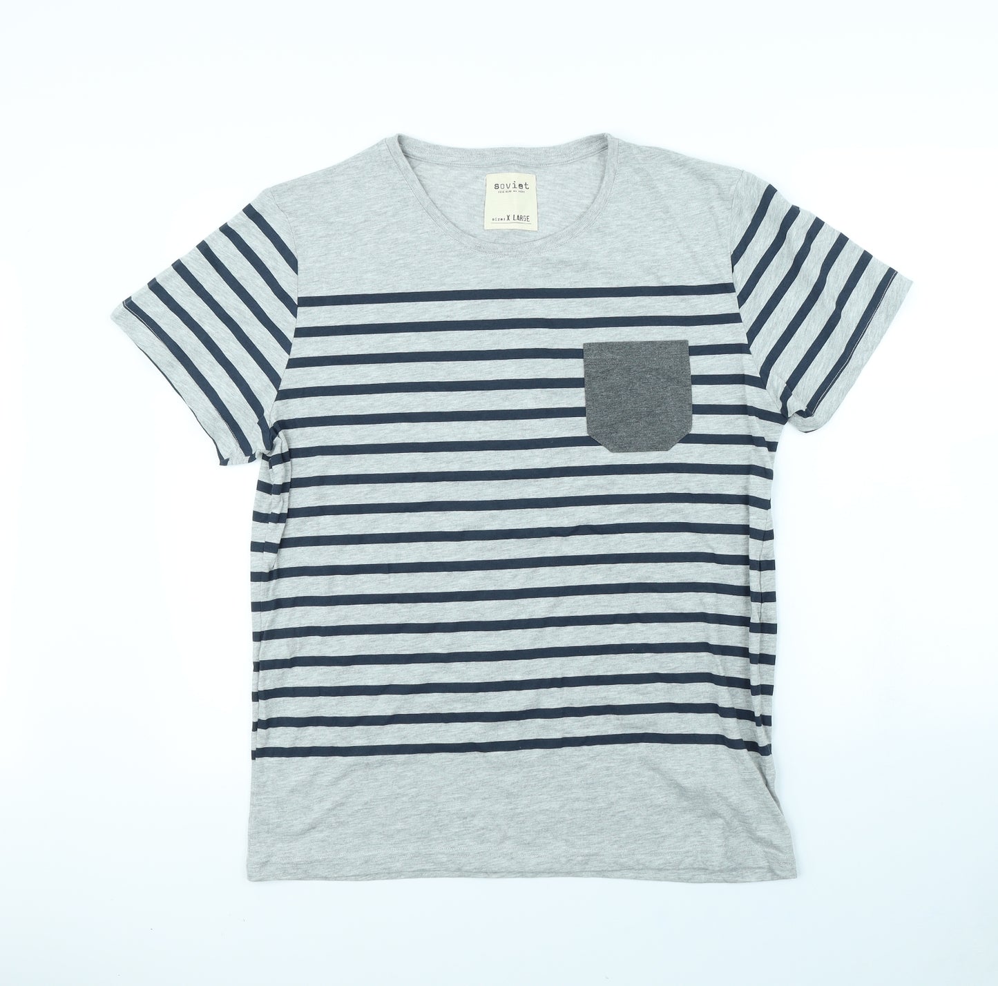 Soviet Mens Grey Striped   T-Shirt Size XL