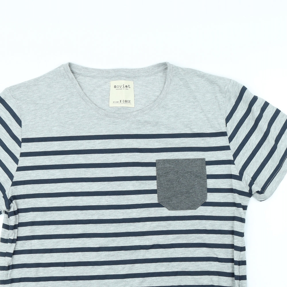 Soviet Mens Grey Striped   T-Shirt Size XL