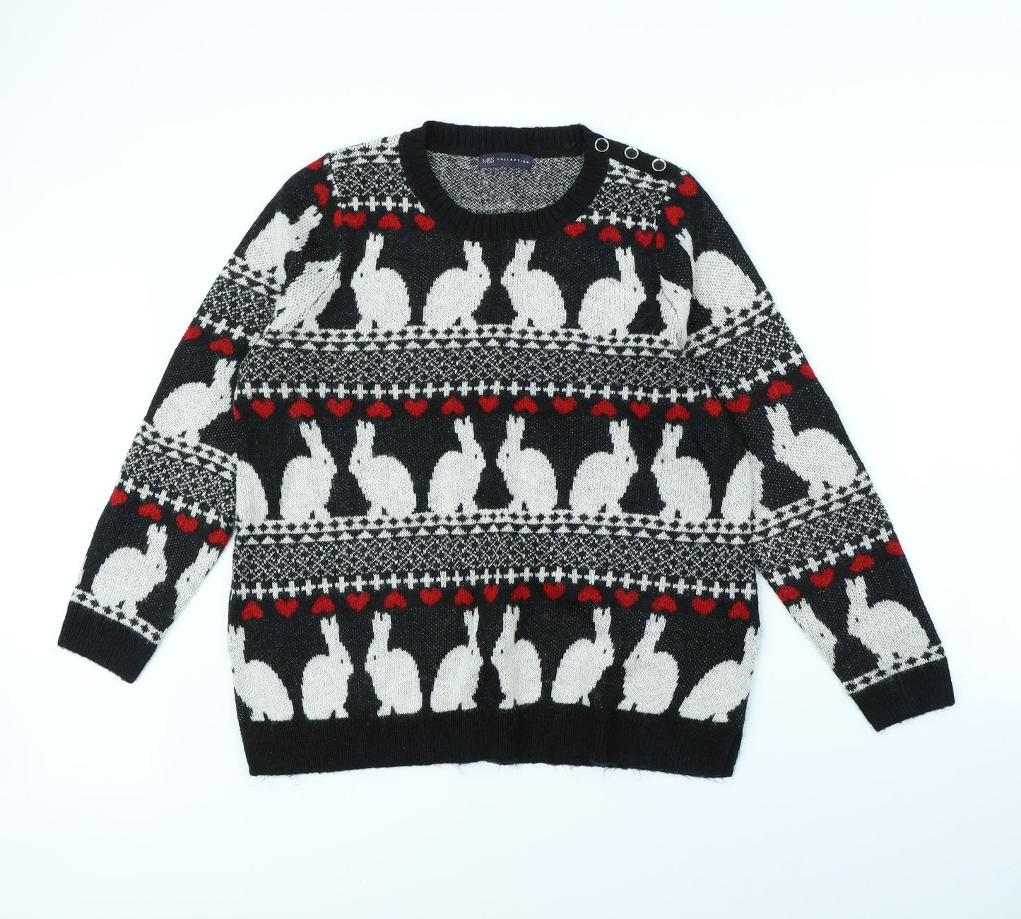 m&s Womens Black Striped  Pullover Jumper Size 18  - Rabbit